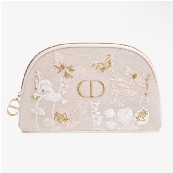 NIB Dior Beige Butterfly Floral Embroidered Cosmetic Case - Picture 1 of 3